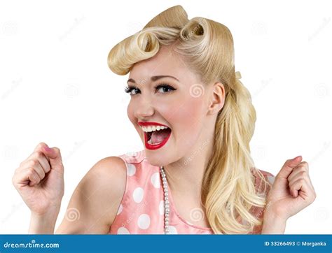 Goupille De Sourire Vers Le Haut De Femme Blonde Image Stock Image Du