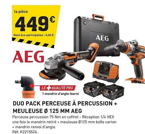 Promo Duo Pack Perceuse à Percussion Meuleuse ø 125 Mm Aeg chez Tout