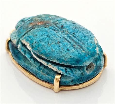 Antique K Gold Egyptian Faience Scarab Charm Pend Gem