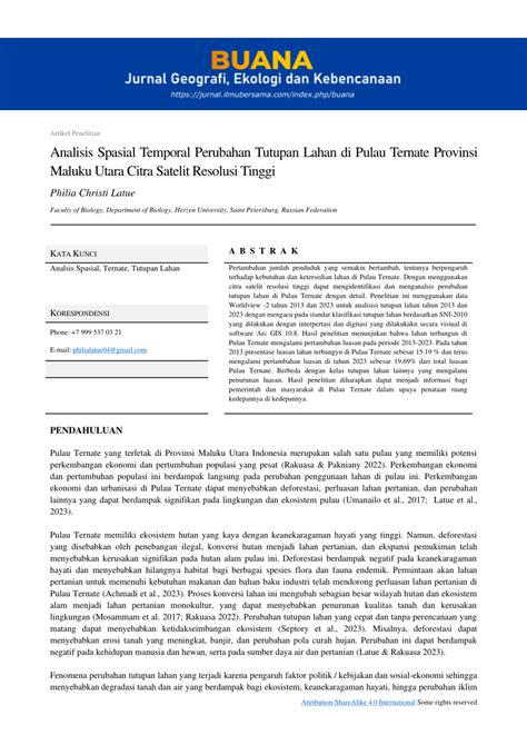 PDF Analisis Spasial Temporal Perubahan Tutupan Lahan Di Pulau