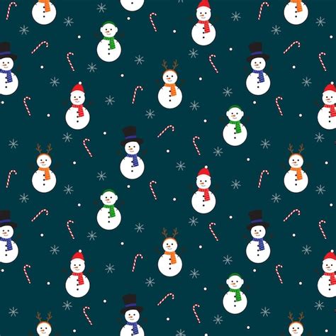 Premium Vector Christmas Seamless Pattern With Snowmen Candy Canes