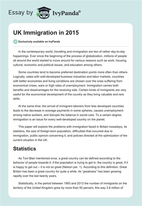 Uk Immigration In 2015 1652 Words Essay Example