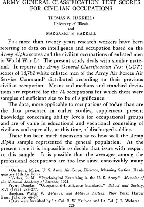 Army General Classification Test Scores For Civilian Occupations Thomas W Harrell Margaret S