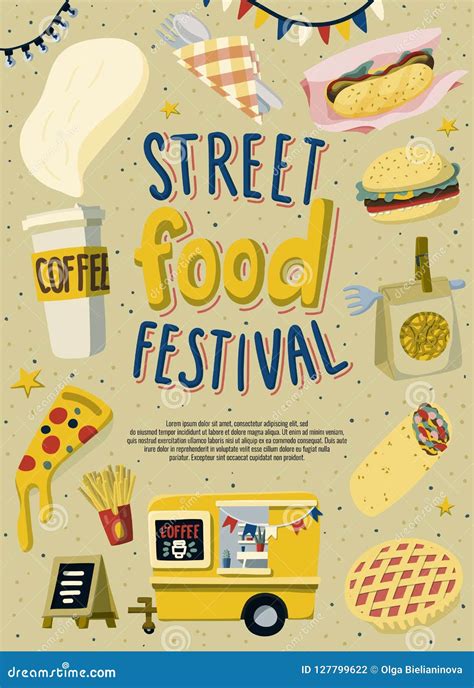 Street Food Festival Poster Template Design Hand Drawn Lettering And