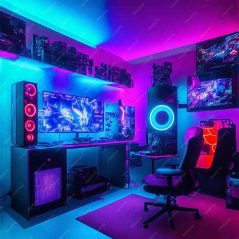 Premium AI Image | A vibrant gaming room with a massive PC booming ...