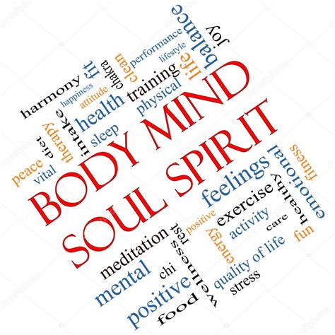 Body Mind Soul Spirit Word Cloud Concept Angled Stock Photo