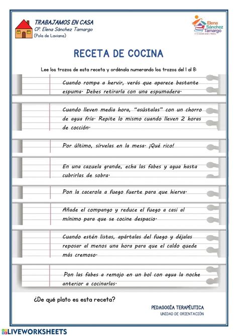 Receta De Cocina Ficha Interactiva Estrategias De Ense Anza