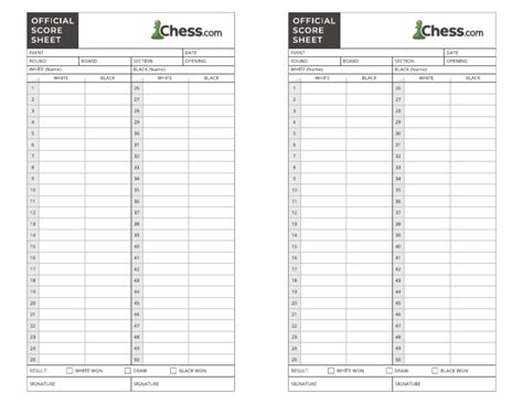 official chess  score sheet