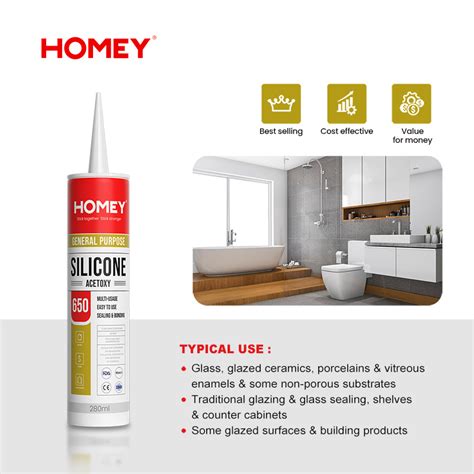 Homey 280ml Clear Acetoxy Cure General Purpose Silicone Sealant China