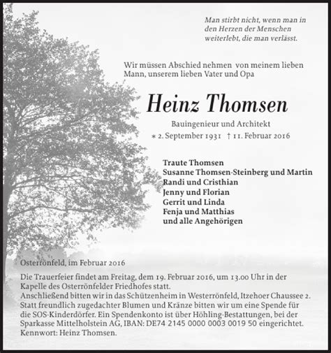 Traueranzeigen Von Heinz Thomsen Sh Z Trauer