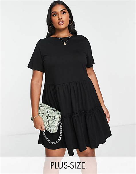 River Island Plus Tiered Smock Mini Dress In Black Asos