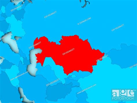 Kazakhstan In Red On Blue Political Map 3D Illustration Stock Photo