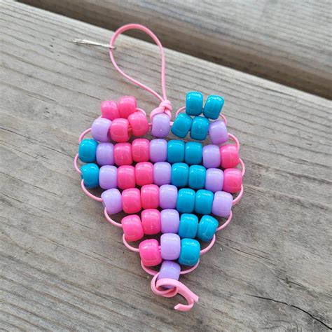 Heart Shaped Pony Bead Keychain Etsy