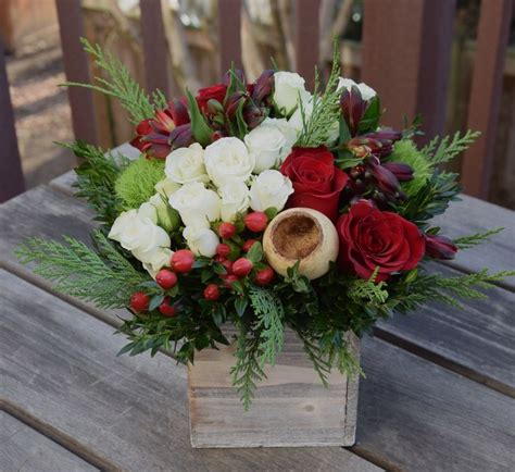 Holiday Christmas Flower Box Unique Gift Or A Table Floral Piece