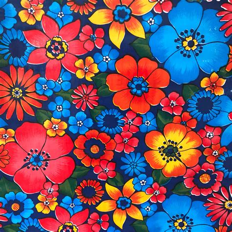 Mexican Oilcloth Raining Flowers Navy BenElke