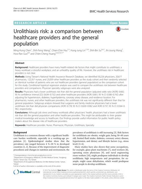 Pdf Urolithiasis Risk A Comparison Between Healthcare Providers And