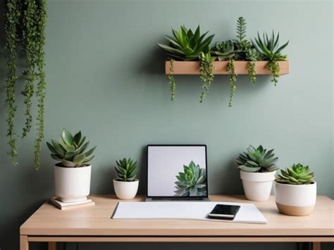 Premium Photo A Minimalist Workspace With Green Succulents In Pots