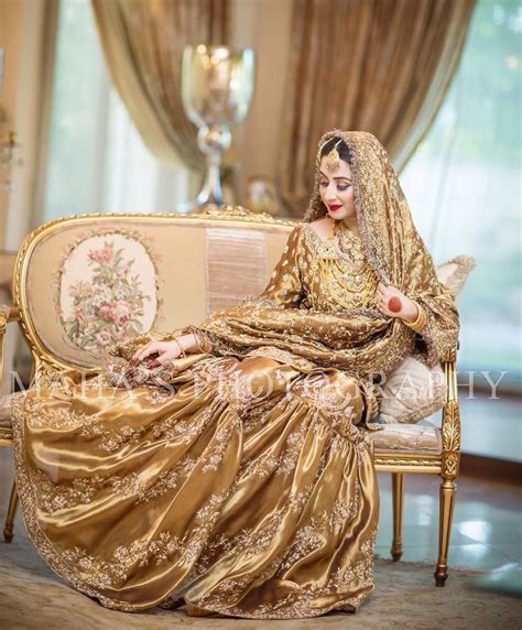 Umer Sohail Official Gold Gharara Pakistani Bridal Dresses Nikah