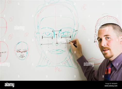 Professor explaining human face in a drawing class Stock Photo - Alamy