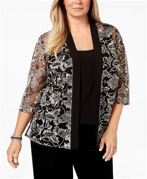 Alex Evenings Plus Size Embroidered Jacket And Top Set And Reviews Tops