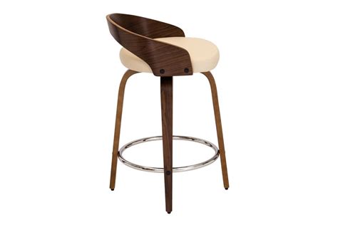 Grotto Counter Stool With Walnut Wood And Cream Bonded Leather By