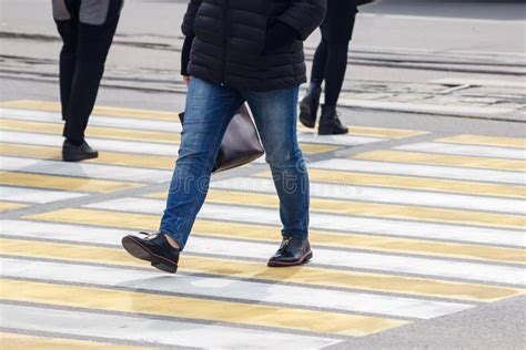 pedestrians cross  street   pedestrian crossing stock image