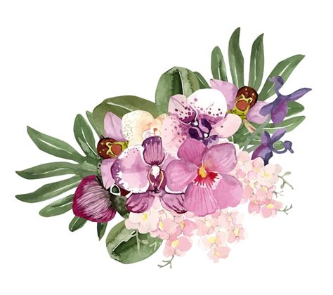 Premium Vector Floral Watercolor Bouquet Of Tropical Flowers