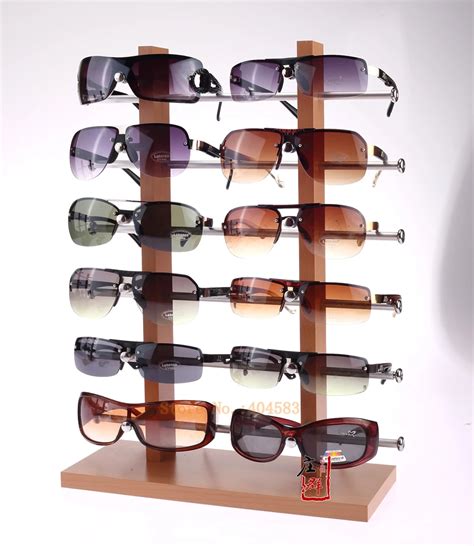 Double Row Grid Wood Grain Display Sunglasses Display Stand For