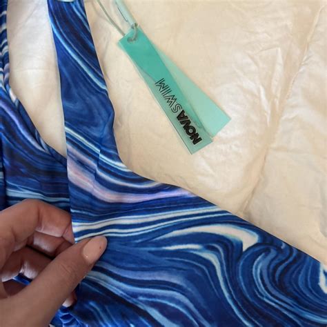 Blue And White Marble Print Bikini Set Never Worn Depop