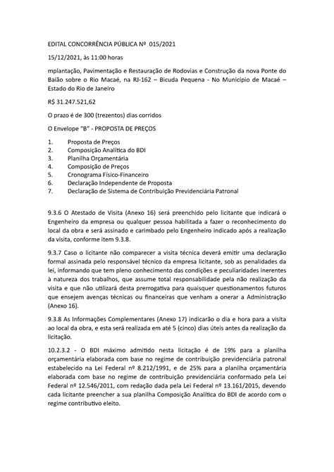 Edital Concorrência Pública Nº 015 EDITAL CONCORRÊNCIA PÚBLICA Nº 015