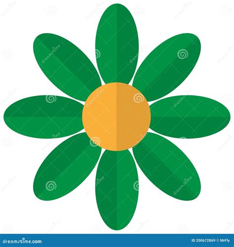 Green Simple Flat 2D Flower Vector Illustration Stock Vector