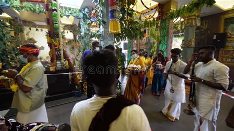 Indian Devotees Carry Flower Silver Pot Offering Pass The Musician