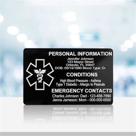 Medical Id Card For Wallet Aluminum Custom Engraved Emergency Contact Card Personalized Metal