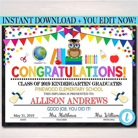 EDITABLE Graduation Certificate ANY GRADE Printable Diploma