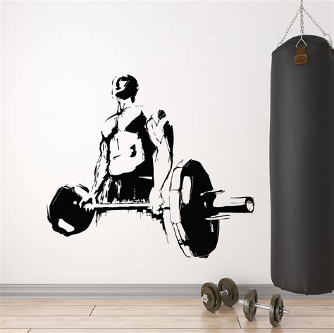 Vinyl Wall Decal Muscled Man Powerlifting Sports Fitness Gym Bodybuild