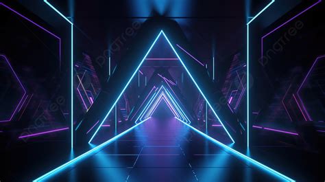 Fundo Túnel Triângulo Brilhante Futurista Corredor De Néon Uv Em Renderização 3d Fundo Luz