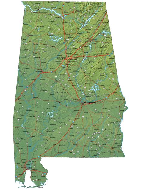 Detailed Alabama Map - AL Terrain Map