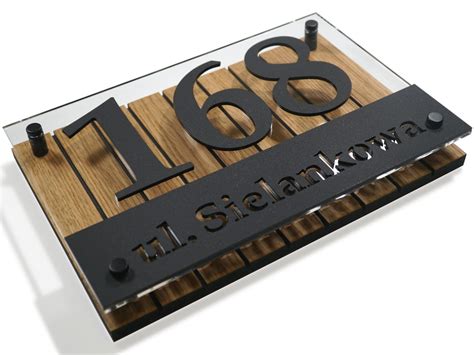 House Number Sign Modern Oak House Number Plaque With Black Digits ...