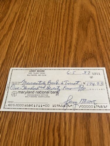 Lenny Moore Baltimore Colts Signed Personal Check 1211 JSA EBay