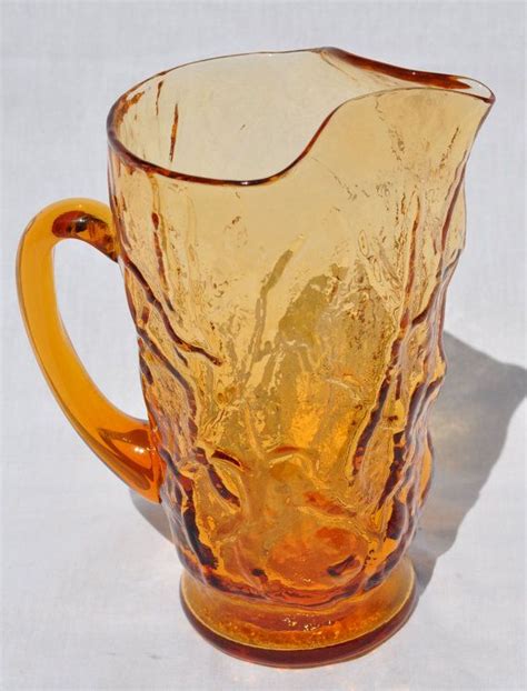 Vintage Amber Driftwood Pitcher Made By Seneca Glass By Aligras Patterned Glassware