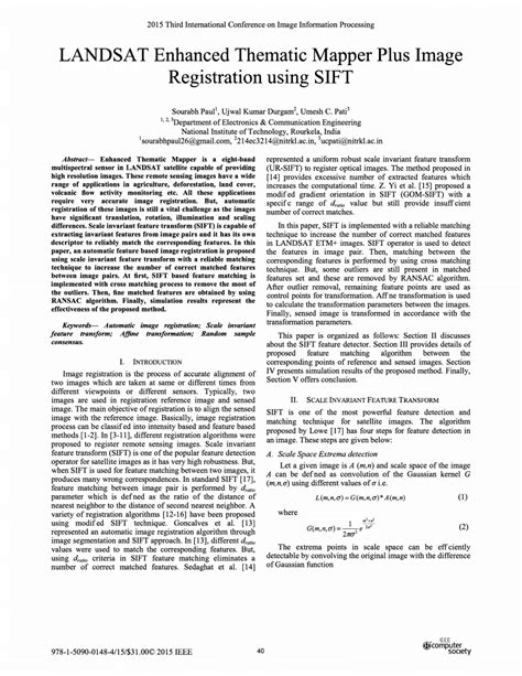 Pdf Landsat Enhanced Thematic Mapper Plus Image Registration Using Sift