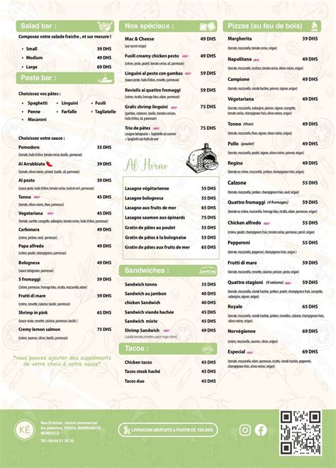 MENU Ké Pasta Marrakech 2023 Livraison à Domicile Les meilleurs