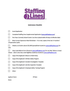 Fillable Online Submission Checklist Nsm Workers Compensation Fax