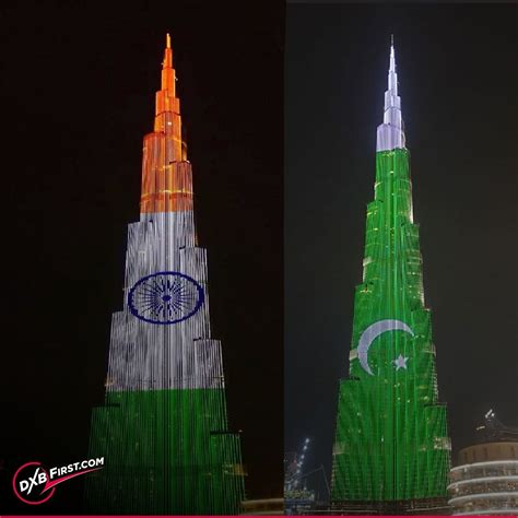 Burj Khalifa lit up with Pakistan & Indian flag on the occasion of ...