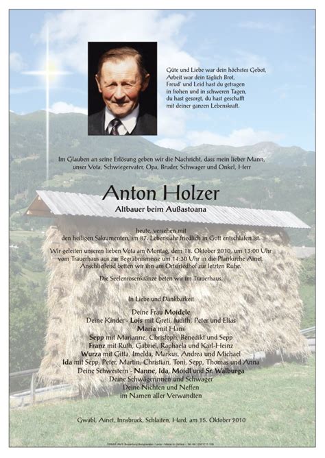 Todesanzeige Anton Holzer Trauer Link