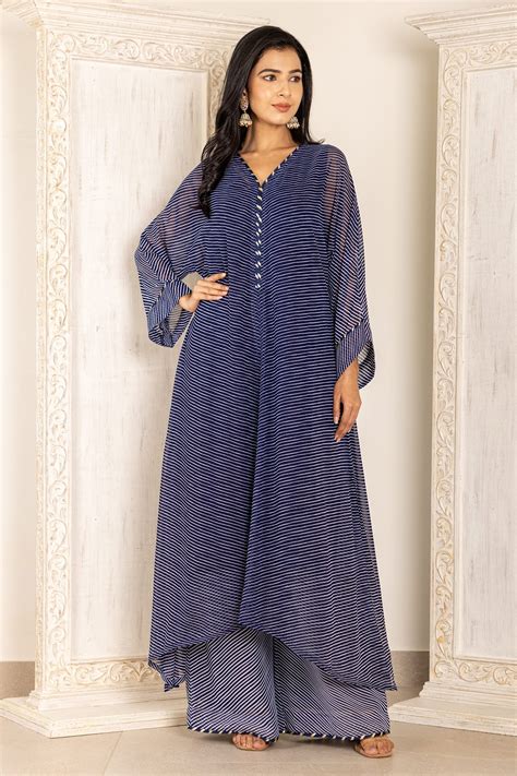 Buy Blue Kurta And Palazzo Georgette Leheriya Kurta Lining Cotton Set