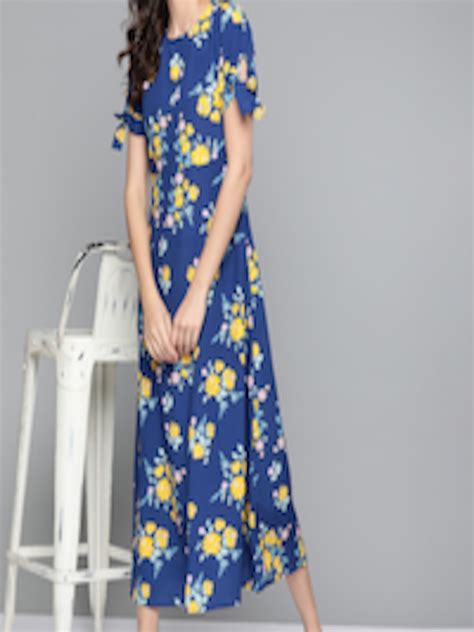 Buy Mast And Harbour Blue And Yellow Floral A Line Midi Dress Dresses For