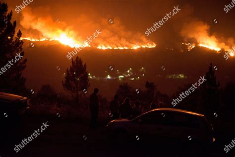 Locals Watch Distance Forest Fire Vilarino Editorial Stock Photo