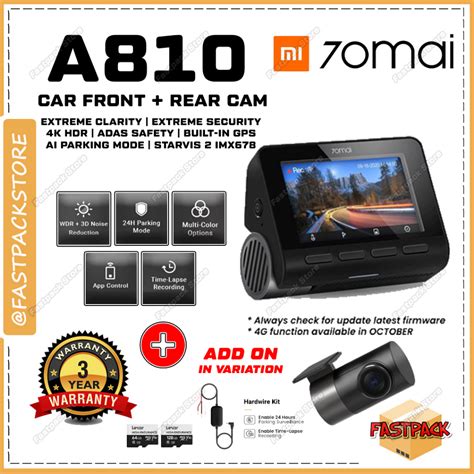 New Launch 70mai A810 4K Car Dash Cam Dual Vision Recorder With GPS