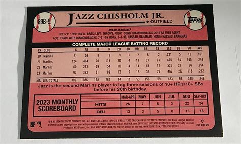 2024 Topps Series 1 Jazz Chisholm Jr 1989 35th Anniversary Insert 89B